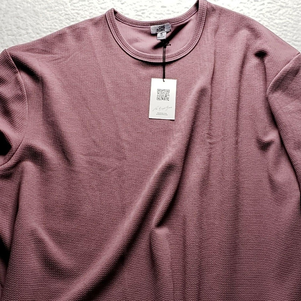 ONE BONE Shirt Mens 5XL Pink Long Sleeve Textured Knit Crewneck Stretch Tee